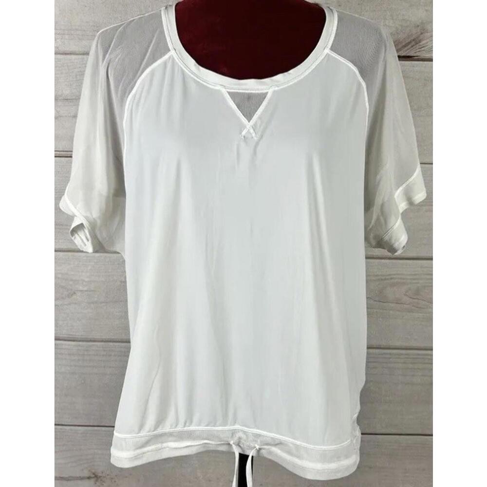 Lululemon Final Count Tee White Mesh Drawcord Waist Stretch Short Sleeve Sz M